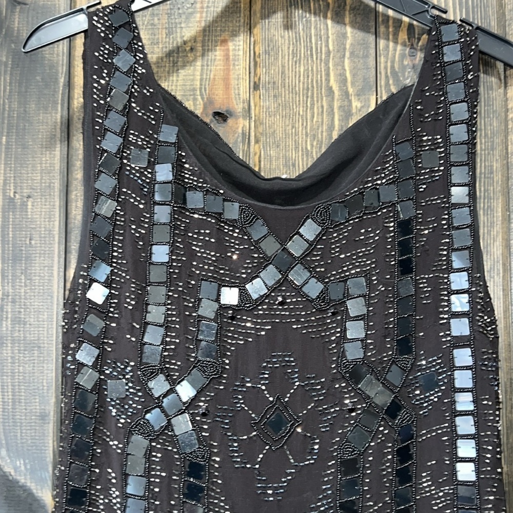 Free People Speak Easy Mini Dress‎ S Black Sequins Boho Beaded Party Semi Formal - Picture 2 of 11